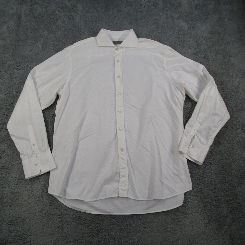 Canali 1934 Mens XXL White Textured Cotton Spread Collar Dress Shirt Made Italy